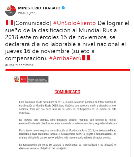 Peru decreta feriado nacional após classificação para a Copa; jejum durava 36 anos