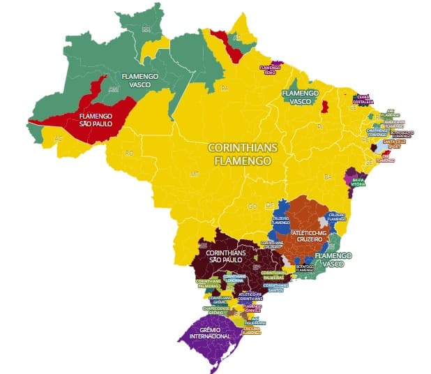 Mapa revela times mais curtidos pelo país; veja geral, com ABC e Flamengo favoritos em Natal