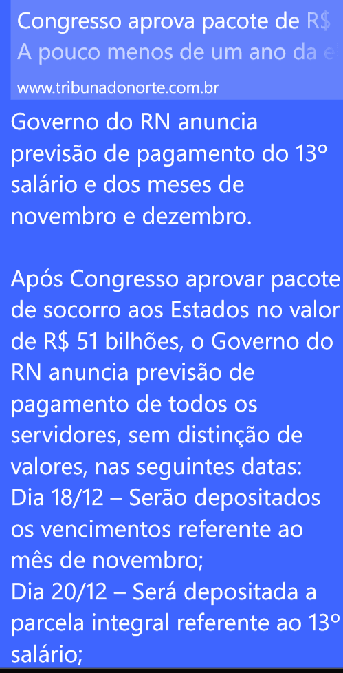 Estão circulando fakes sobre anúncio do 13º e pagamento de salários do Governo do RN