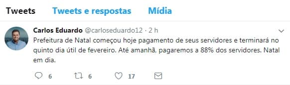 Prefeitura de Natal paga nesta quinta folha de janeiro de 88% do funcionalismo