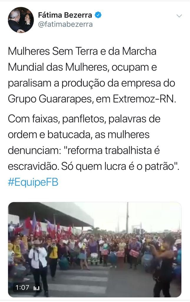 FOTO: Senadora Fátima Bezerra apoia invasão na Guararapes