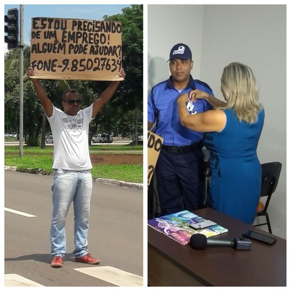 FOTOS: Após cartaz em semáforo, homem consegue emprego de vigilante na Assembleia Legislativa de Palmas