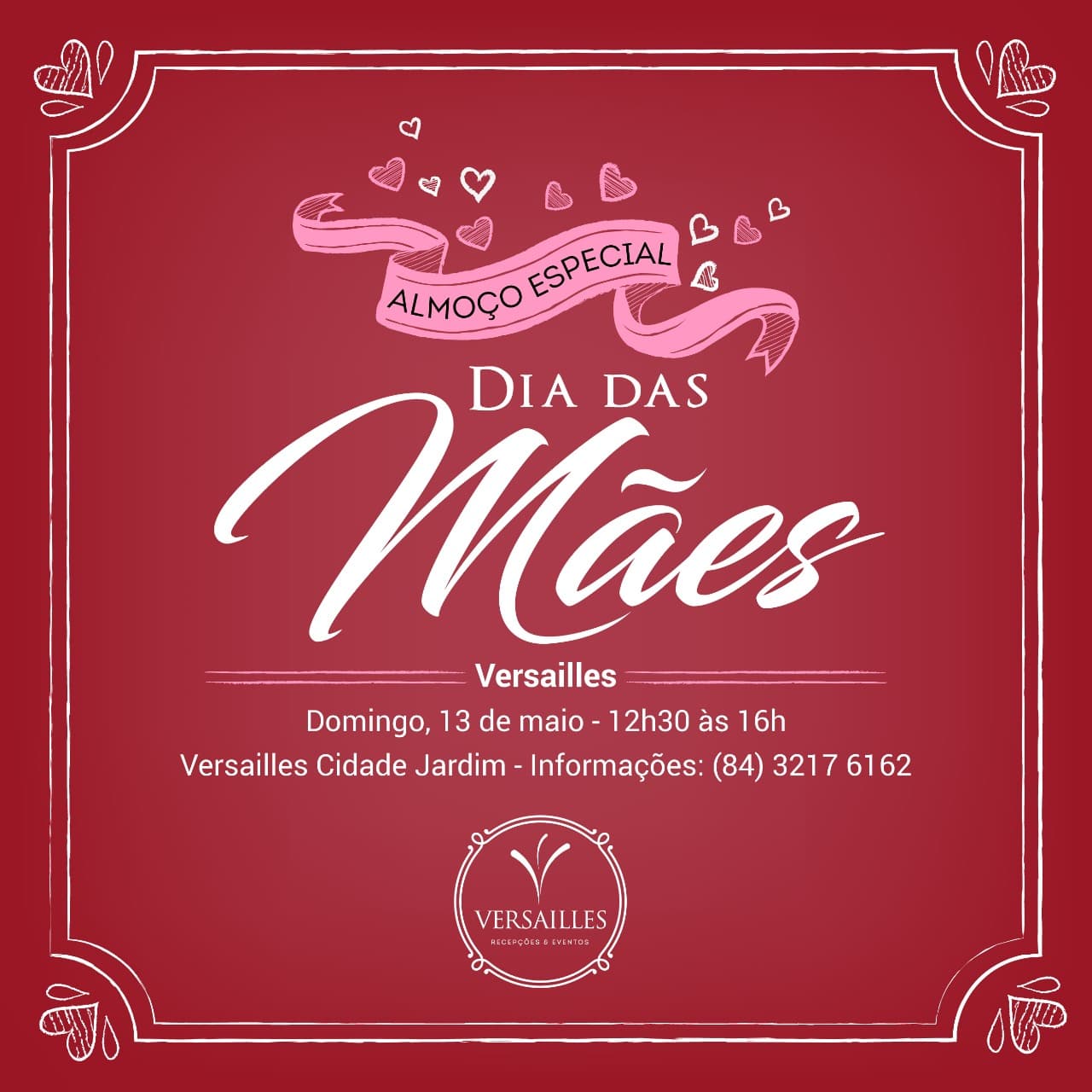 Domingo acontece o tradicional almoço festivo Dia das Mães no Versailles Cidade Jardim