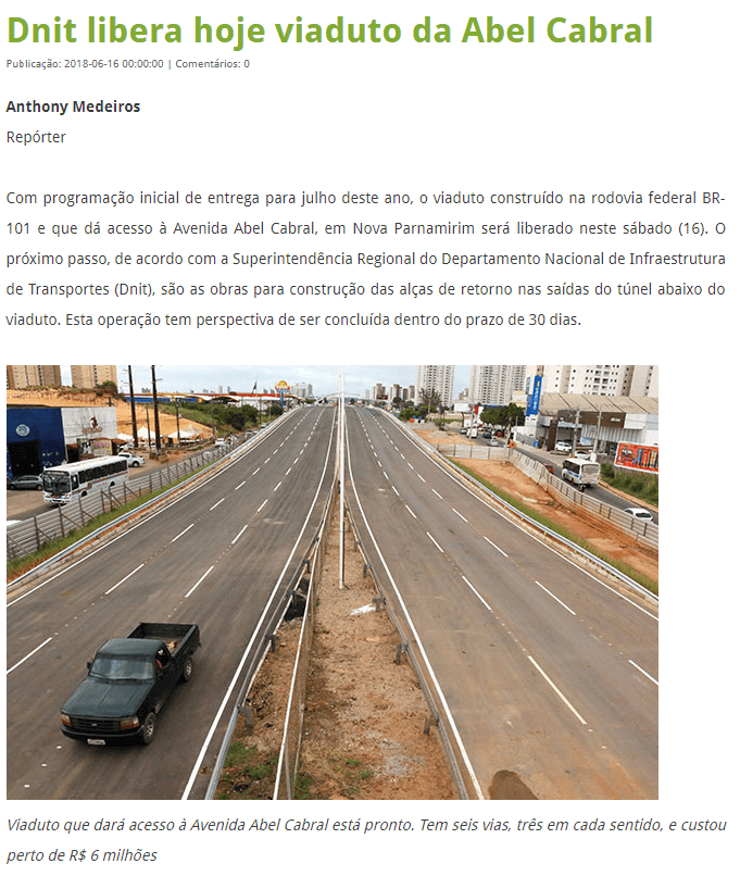 DNIT libera viaduto da ABEL CABRAL na BR101 nesta sábado