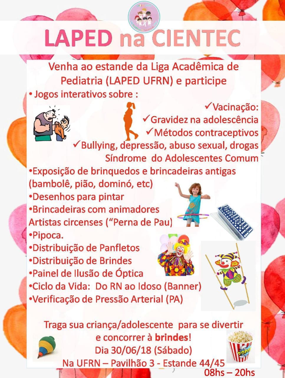 Liga de Pediatria da UFRN na Cientec 2018 neste sábado em estande com inúmeras atrações