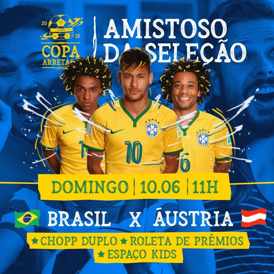 Amistoso da Seleção Brasileira neste domingo terá chopp duplo, roleta de prêmios e espaço kids no Pittsburg