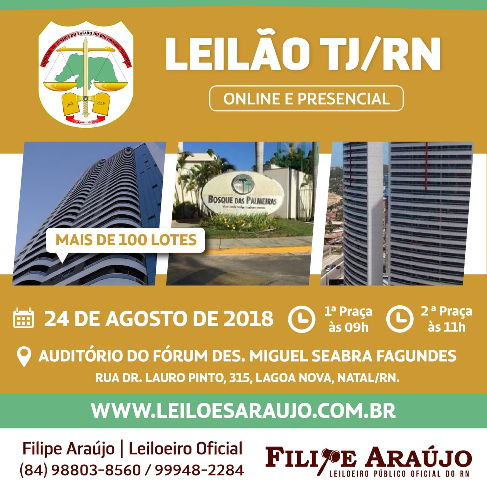 Com mais de 100 lotes, Leilão do TJRN acontece nesta sexta-feira; apartamentos, casas de alto padrão, prédios comerciais, fazenda e terrenos