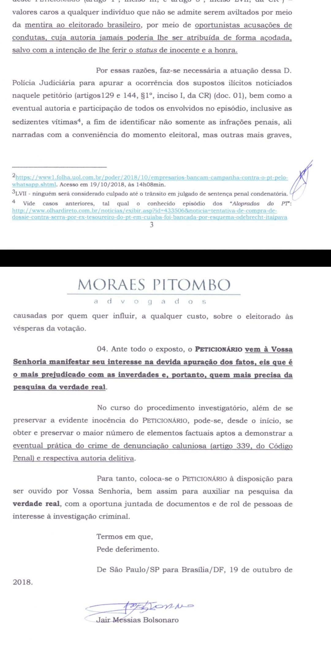 Bolsonaro pede à PF apuração do "caso Whatsapp"