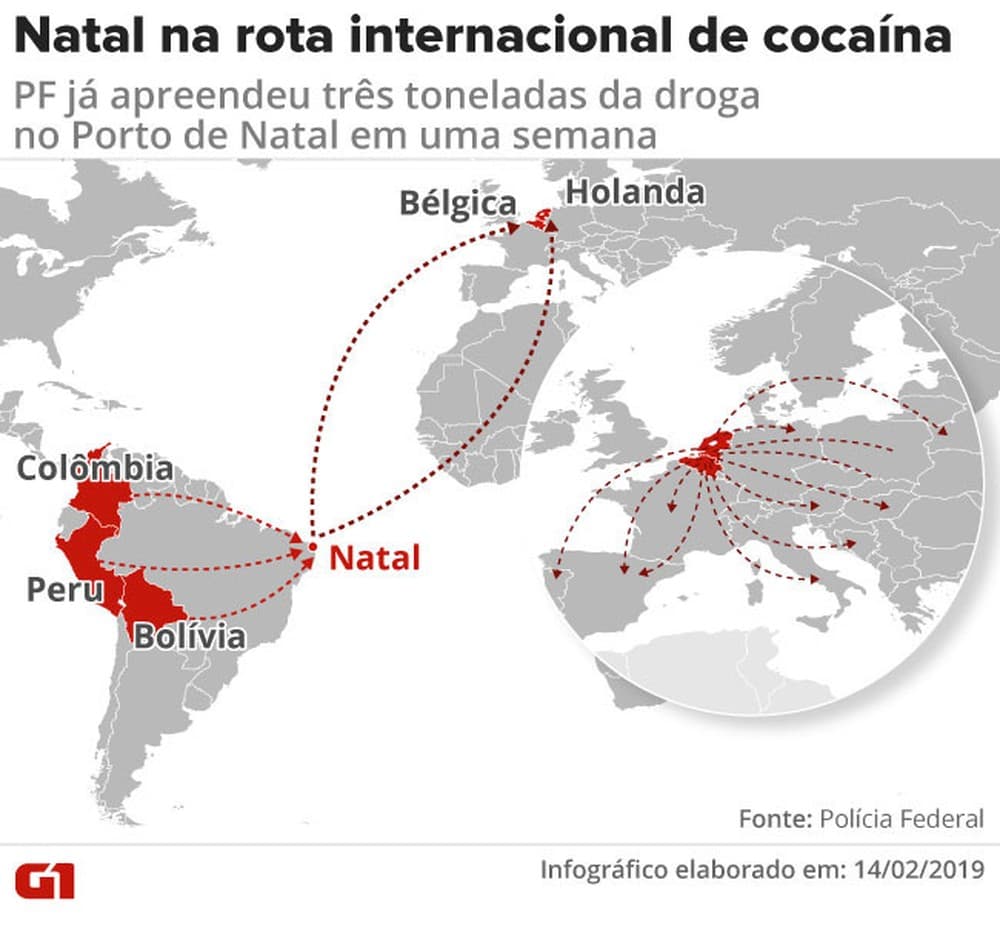 Reportagem destaca Rota da cocaína ‘Natal-Holanda', com nova apreensão; volume passa de 10 toneladas em 4 meses, diz Receita Federal