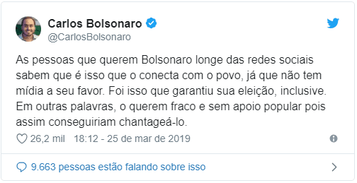Para Carlos Bolsonaro, presidente sem internet é presidente sem ‘povo’