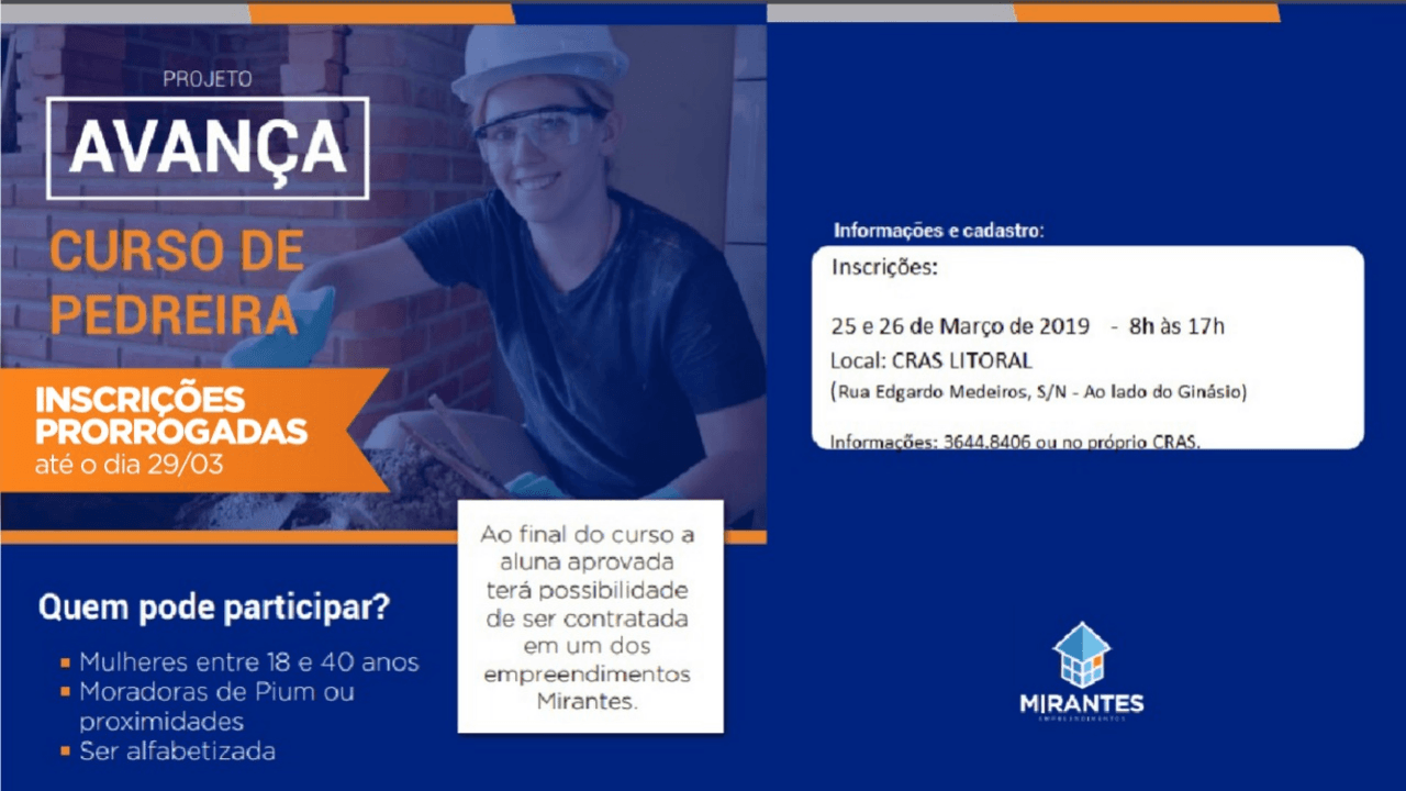 Inscrições para curso de pedreira prorrogadas até esta sexta-feira em Parnamirim