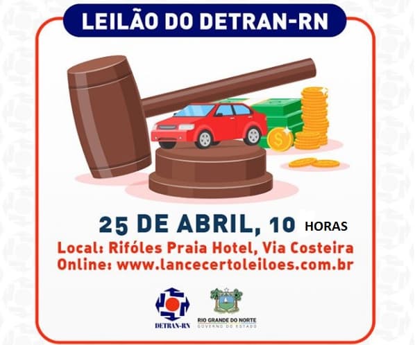 Leilão de veículos Detran-RN acontece nesta quinta na Zona Sul de Natal