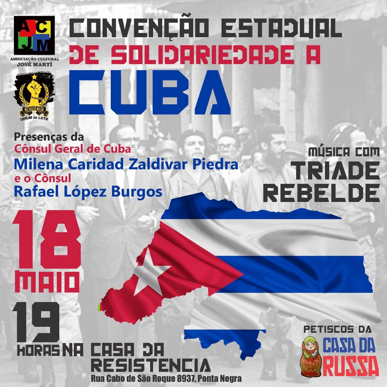 Convenção Estadual de Solidariedade a Cuba acontece neste sábado na Zona Sul de Natal
