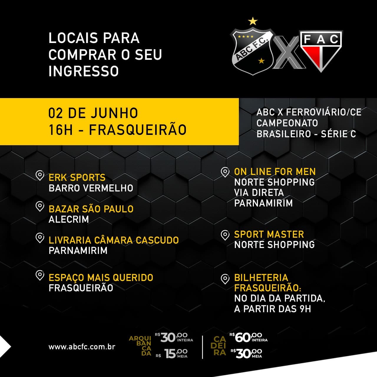 Série C: Ingressos para ABC x Ferroviário já estão à venda