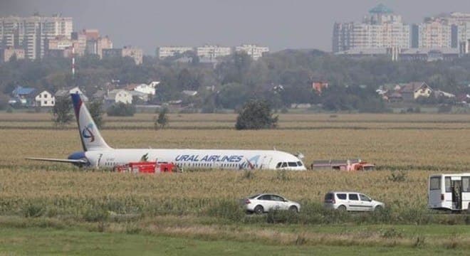 FOTOS: Piloto faz ‘pouso milagroso' em plantação de milho depois de bater num bando de pássaros na Rússia; 23 pessoas feridas