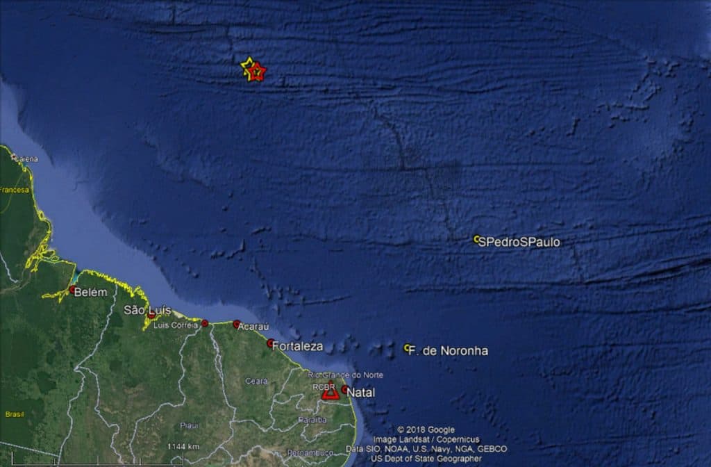 Quatro tremores são registrados no Oceano Atlântico a 1 mil quilômetros do litoral do Nordeste