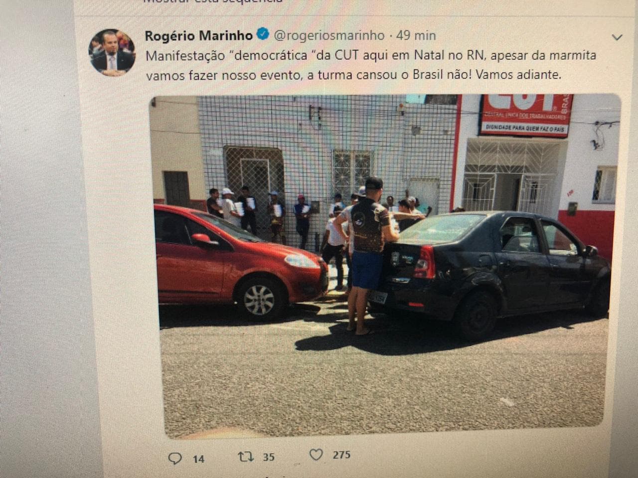 FOTO: Rogério Marinho publica distribuição de marmitas pela CUT aos sindicalistas que protestaram contra ele