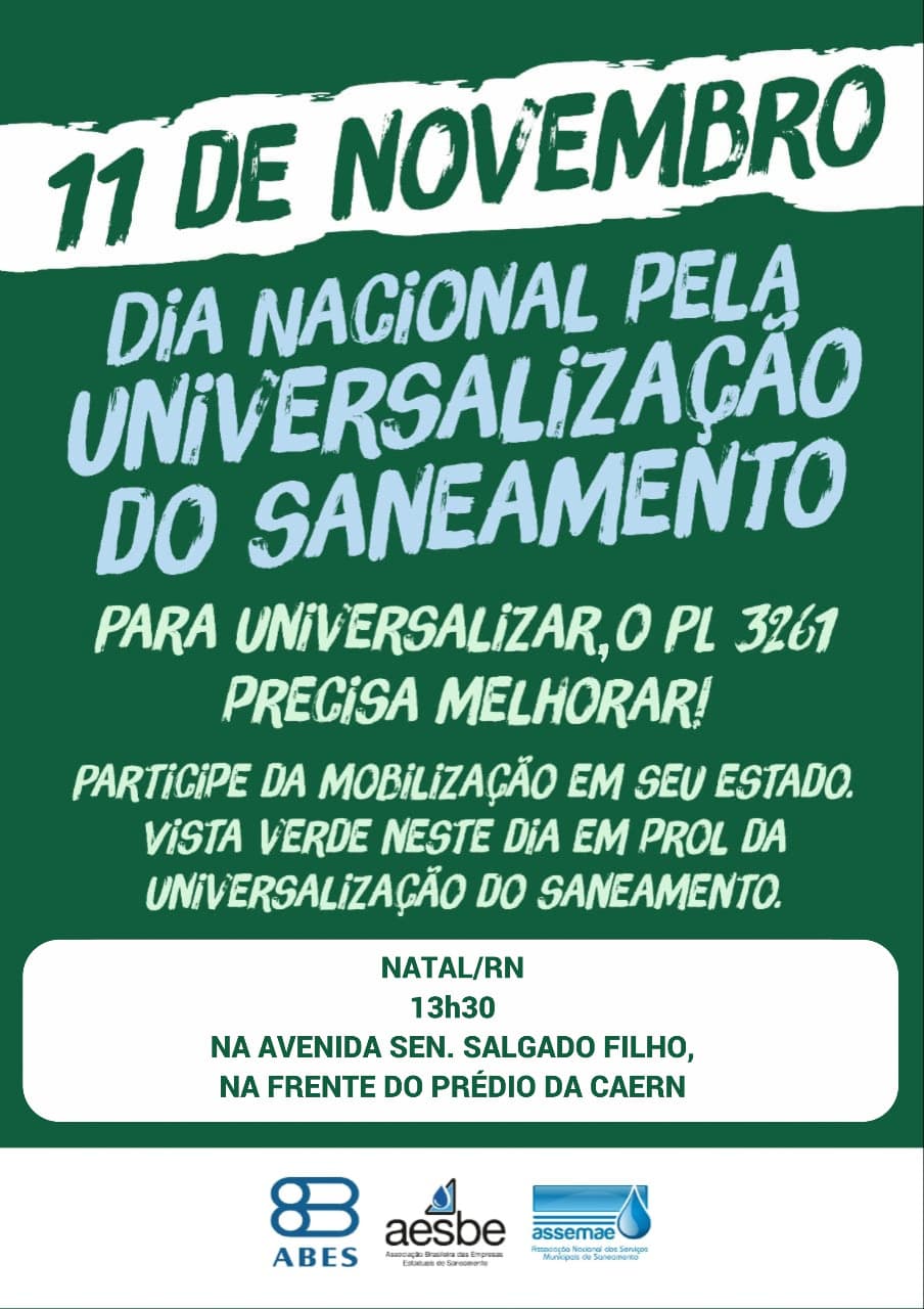 Mobilização "Dia Nacional pela Universalização do Saneamento" ocorre na tarde desta segunda, nas imediações da Av. Salgado Filho, em Natal