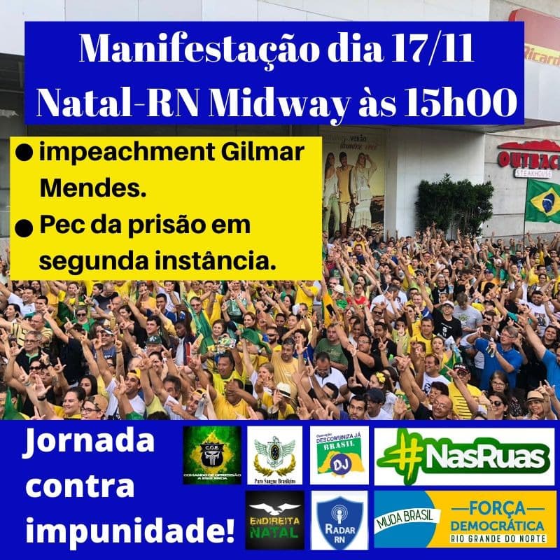 Movimentos de direita realizam protesto neste domingo em Natal