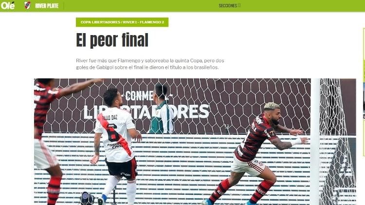 Jornal argentino diz que River era melhor que Flamengo: "O pior fim"
