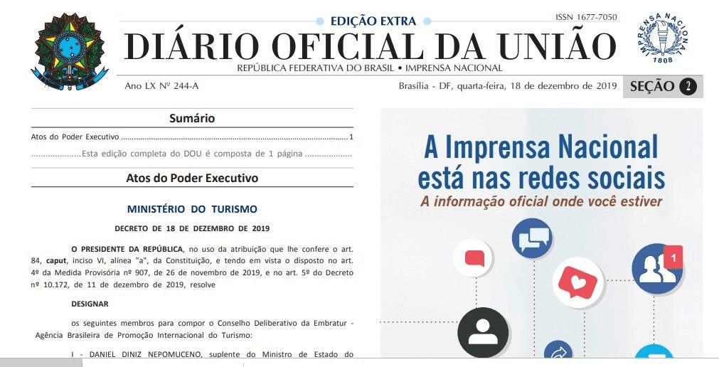Presidente da ABIH-RN, José Odécio, é nomeado pelo Presidente da República, membro do Conselho Deliberativo da Embratur