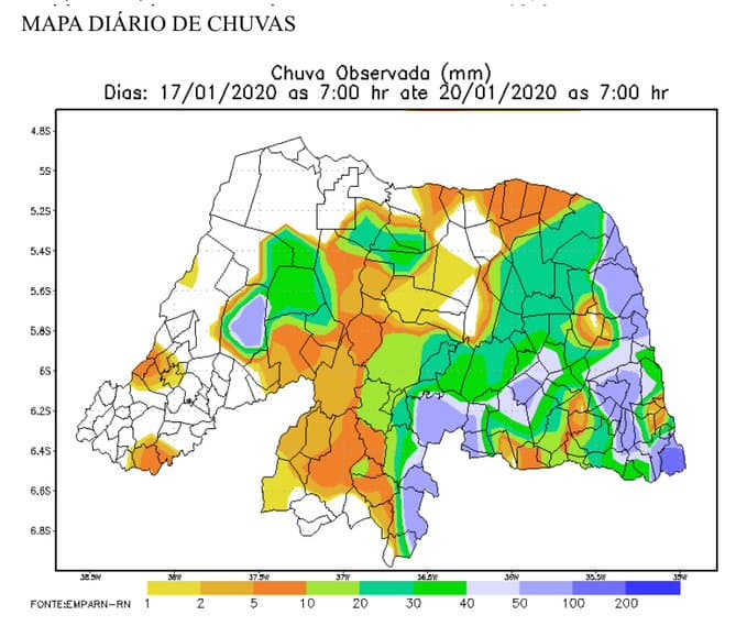 Baía Formosa recebeu 130 milímetros, e mais 65 municípios no RN registraram chuvas entre sexta e esta segunda; confira boletim pluviométrico