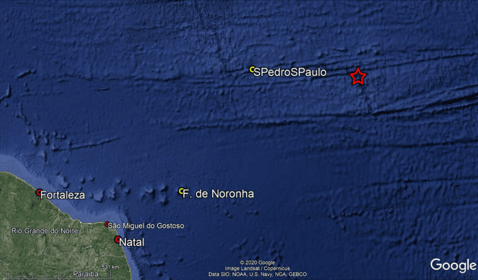 Tremor na dorsal meso-oceânica foi registrado nessa quarta a 1.322 km de Natal