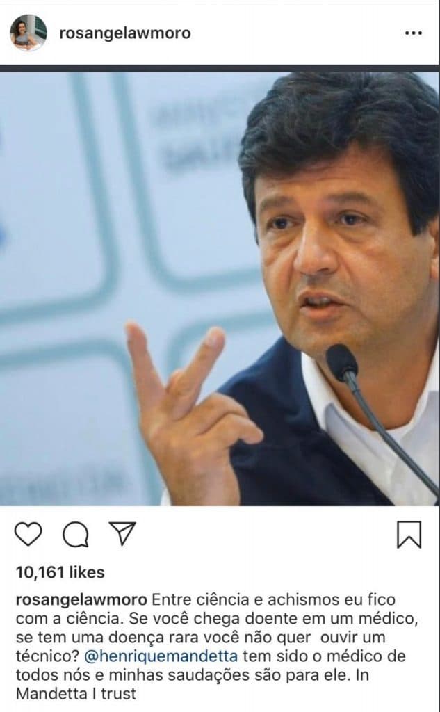 FOGO NO PARQUINHO: Mulher de Moro posta apoio a Mandetta e depois apaga
