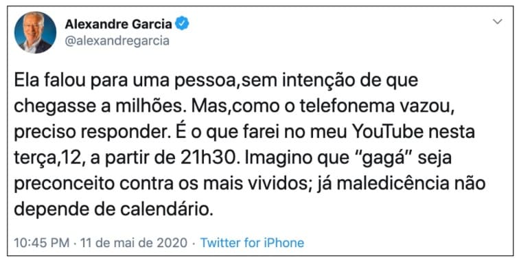 Alexandre Garcia diz que vai responder hoje as agressões de Giuliana Morrone e Gerson Camarotti