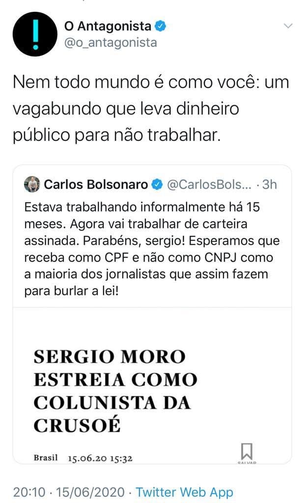 "Bate-boca" no Twitter: Carlos Bolsonaro x O Antagonista