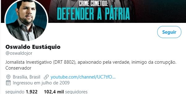 Preso no inquérito dos "atos antidemocráticos", Oswaldo Eustáquio é repórter, apresenta DRT em rede social e se descreve como jornalista diplomado conservador