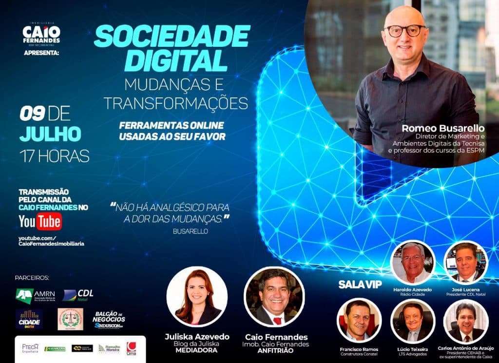 Live diferenciada sobre sociedade digital acontece nesta quinta (09) com palestra de um dos executivos mais inovadores do país