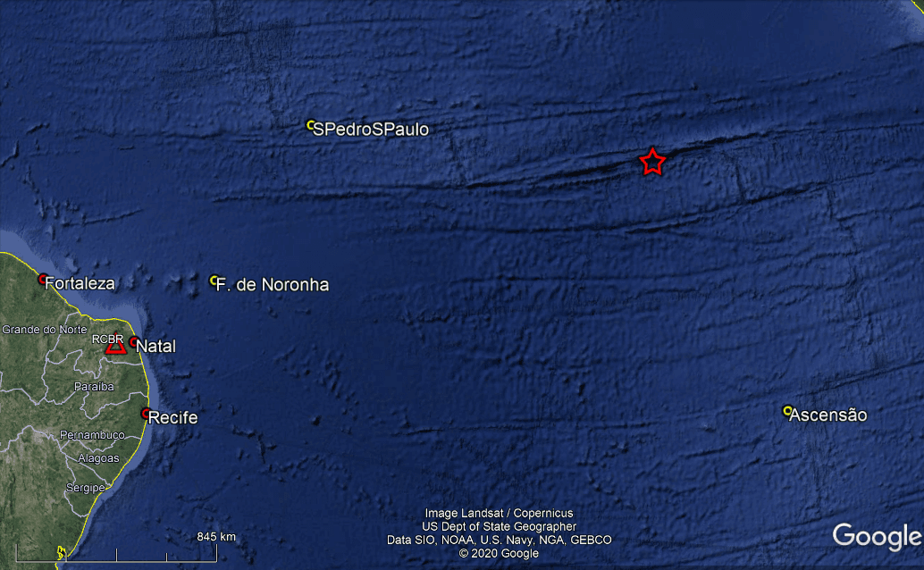 Sismógrafos registram nesta quinta novos tremores na dorsal meso-oceânica, de magnitude 5.7, a 1.925 km de Natal; especialistas explicam questionamento sobre tsunami