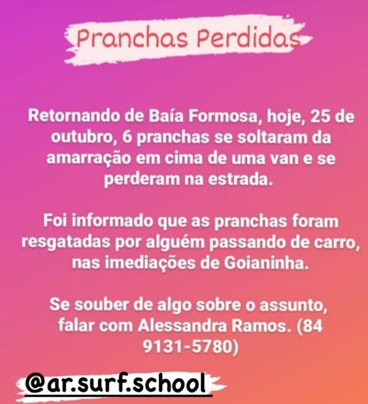 Grupo faz apelo por resgate de pranchas perdidas no litoral sul potiguar