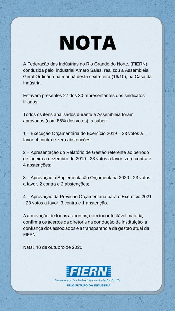 Fiern destaca aprovação de todas as contas