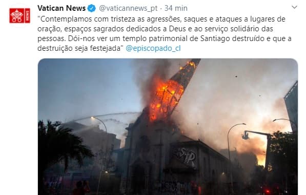 Vaticano se manifesta sobre ataques de extremistas contra igrejas no Chile