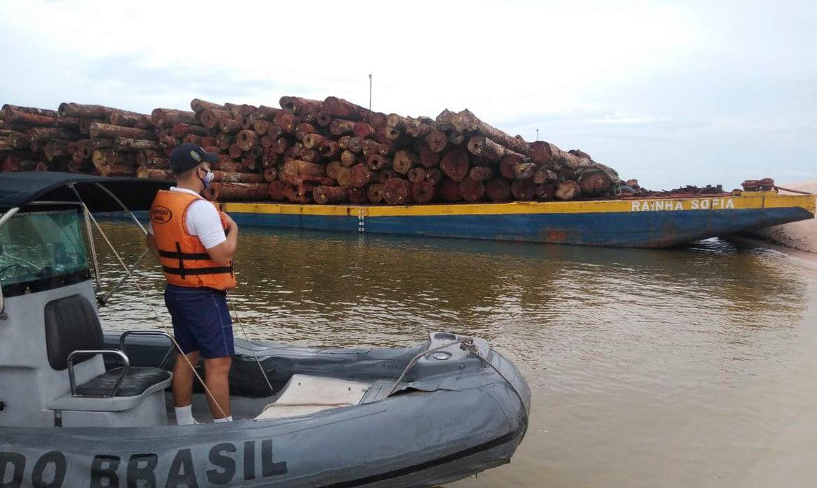 FOTO: Forças Armadas apreendem balsas com toras de madeira no Pará