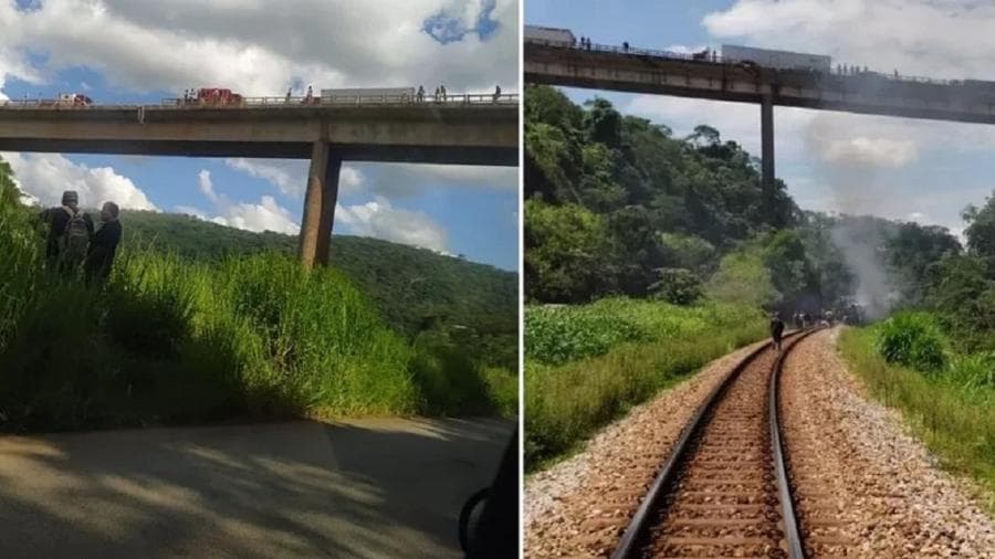 Caminhão cai do mesmo viaduto onde ônibus despencou e matou 19 há 1 mês em MG