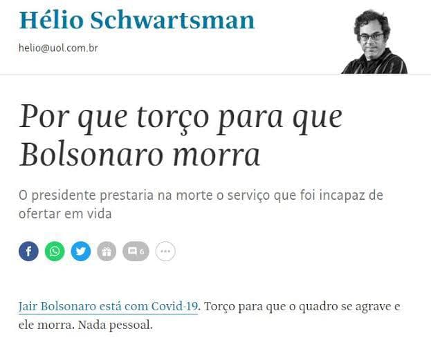 Em 6 meses, 5 jornalistas de grandes veículos desejaram a morte de Bolsonaro. Já imaginaram o que aconteceria se alguém de direita fizesse o mesmo?