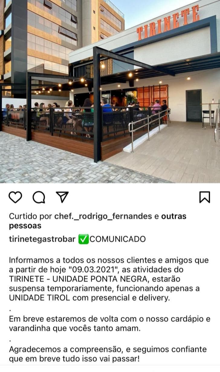 Tirinete Unidade Ponta Negra e Curió suspendem suas atividades temporariamente