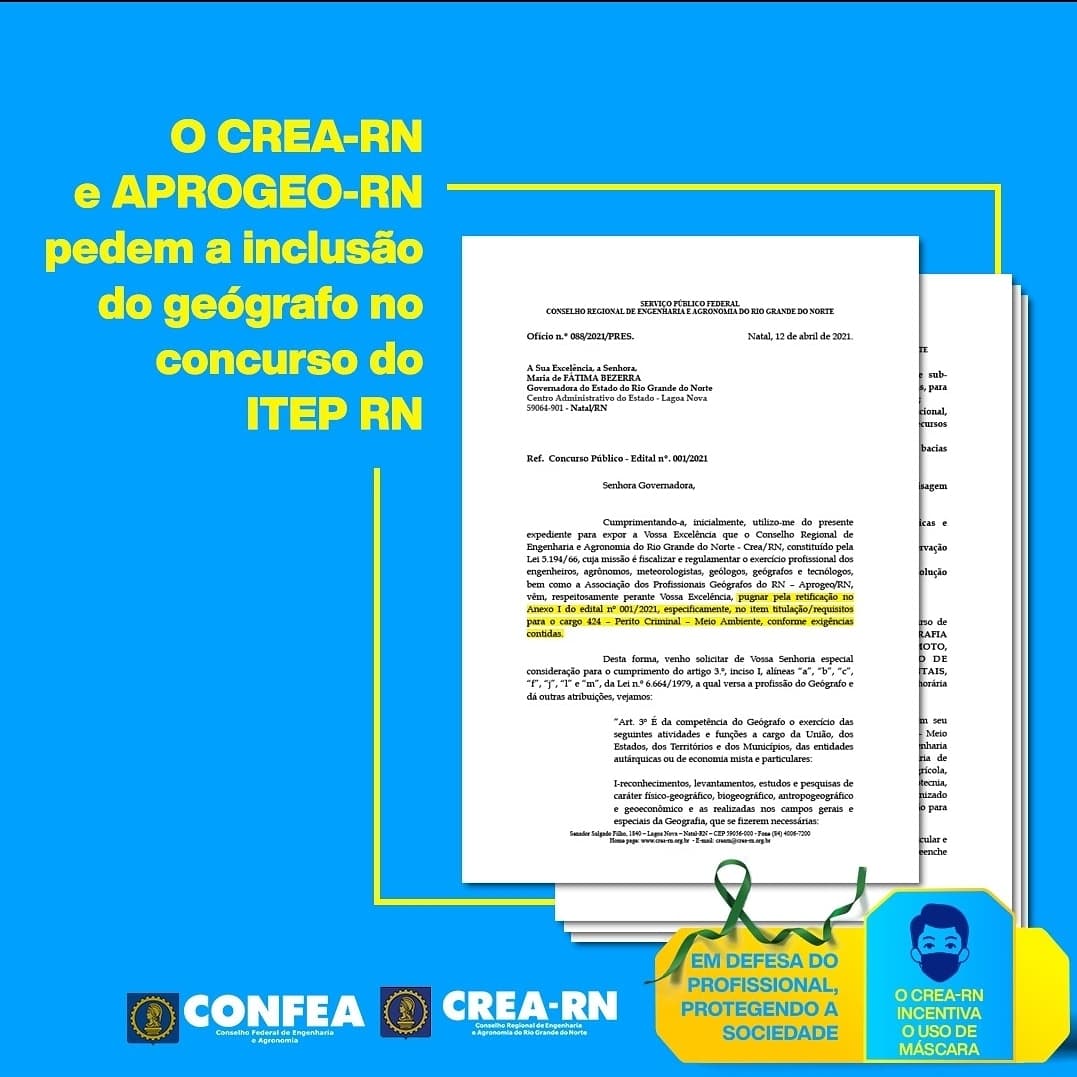 CREA-RN e APROGEO-RN pedem a inclusão do geógrafo no concurso do ITEP