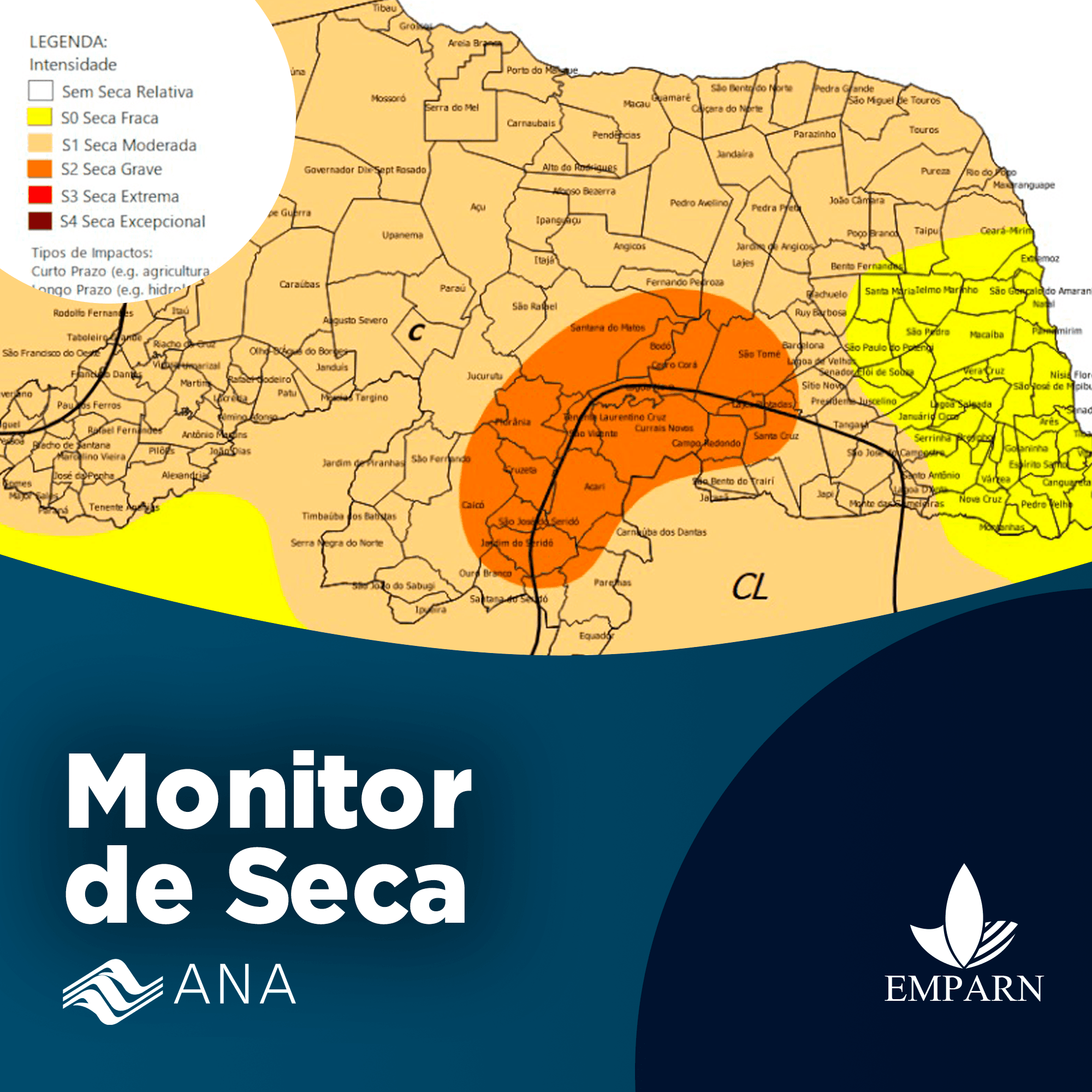 Mapa de Seca registra avanço do fenômeno no RN