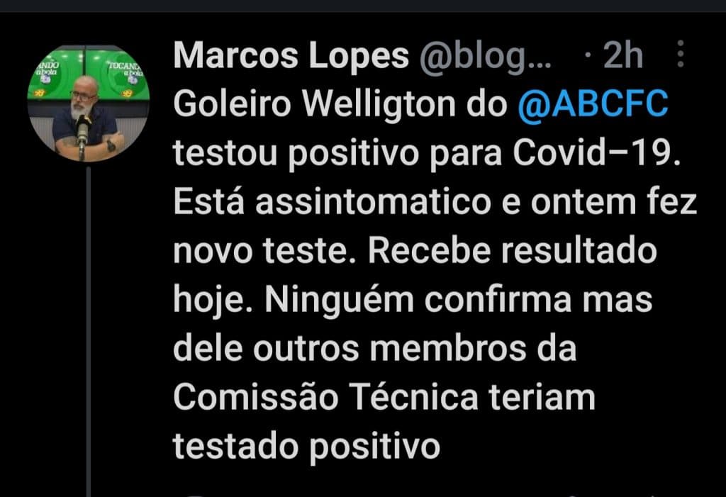ABC: Com suspeita de covid, goleiro Wellington está fora do primeiro jogo da final contra o Globo e do clássico contra o América no fim de semana