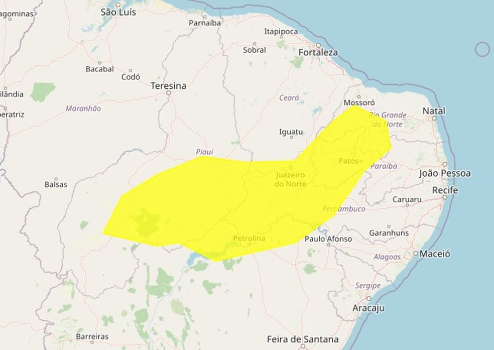 Instituto Nacional de Meteorologia emite alerta amarelo de baixa umidade para 71 cidades do RN