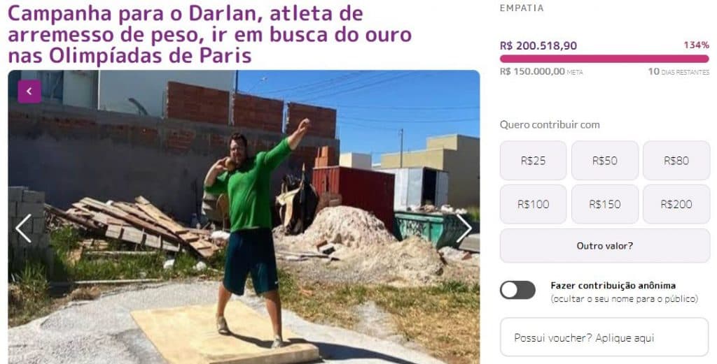 Darlan Romani, atleta do arremesso de peso, ganha vaquinha virtual de torcedores e já arrecada mais de R$ 200 mil