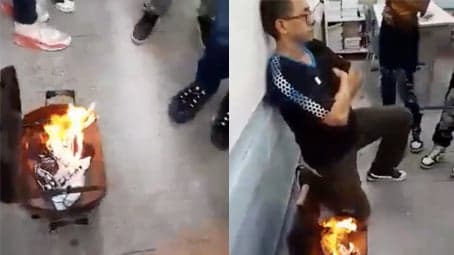 Professor leva churrasqueira para escola e queima máscaras na sala