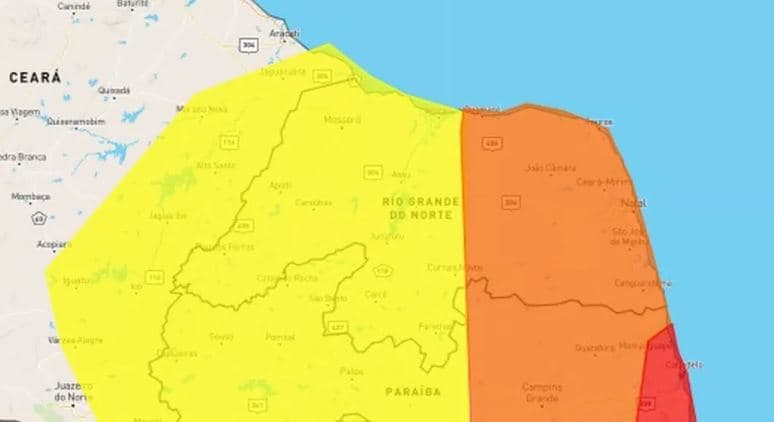 Inmet emite alertas de chuvas intensas em todo o Rio Grande do Norte