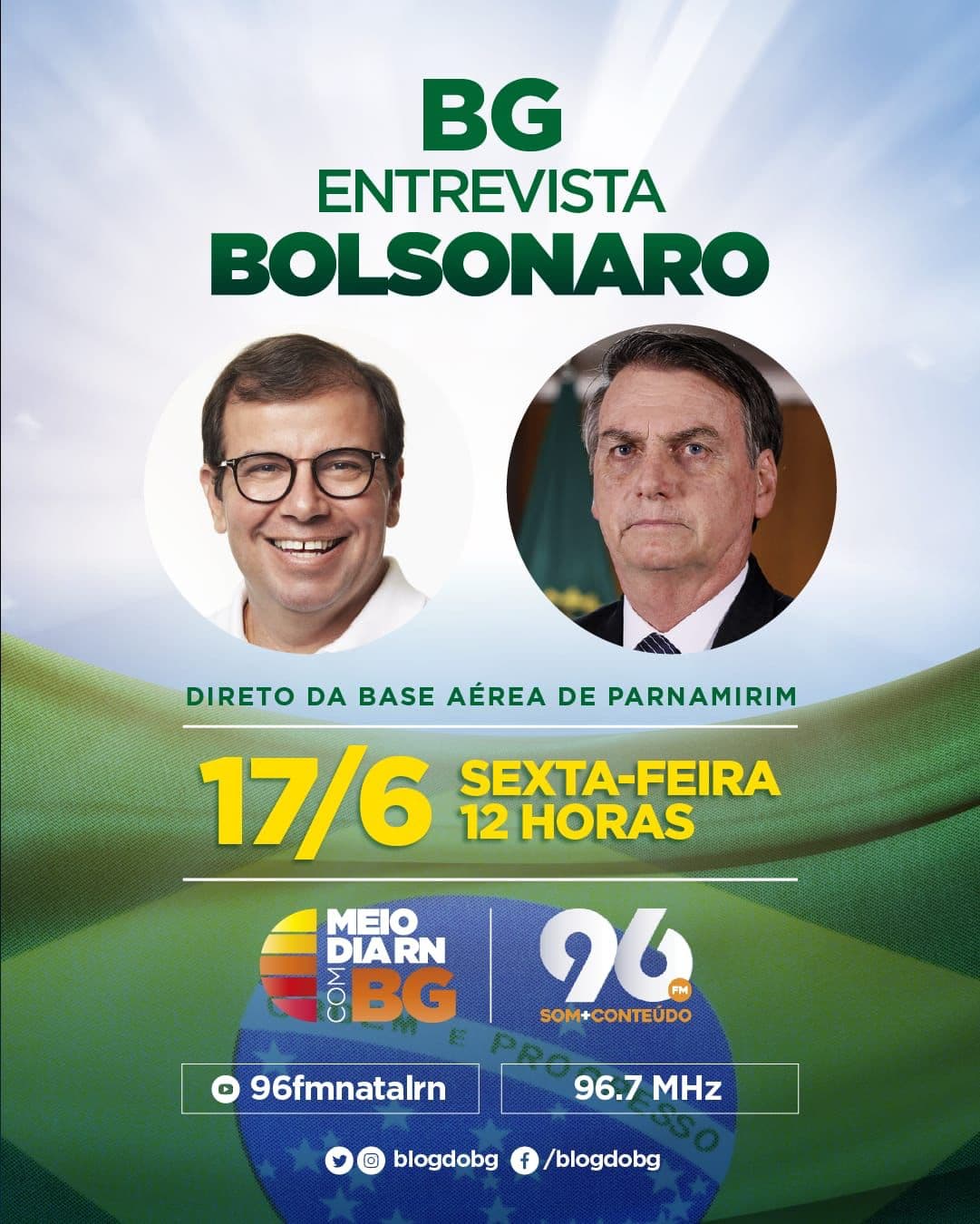 BG entrevista ao vivo o presidente Jair Bolsonaro nesta sexta em Natal