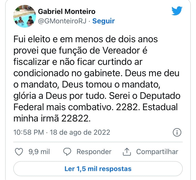 Após ser cassado, Gabriel Monteiro diz que Deus deu e tirou seu mandato e faz campanha para deputado federal