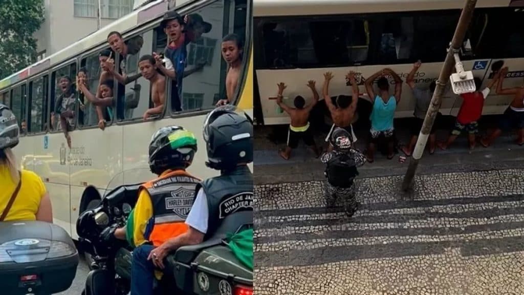 VÍDEO: Jovens que vaiaram motociata pró-Bolsonaro no Rio foram abordados pela PM